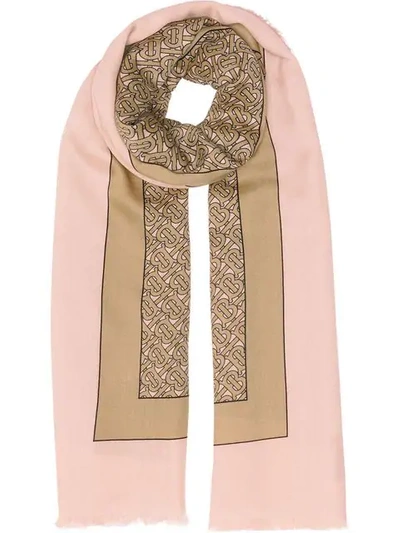 Shop Burberry Monogram Print Lightweight Cashmere Scarf In Pink