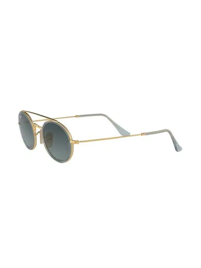 Shop Ray Ban Oval Double Bridge Sunglasses In Metallic