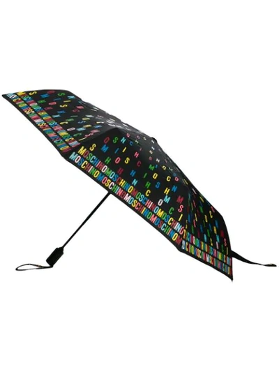 Shop Moschino Multicoloured Logo Umbrella In Black