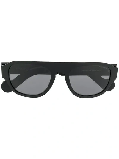Shop Moncler Rectangular Shield Sunglasses In Black