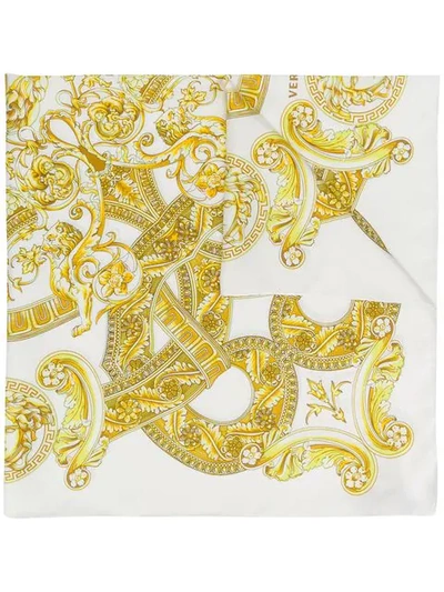 Shop Versace Baroque Print Scarf In White
