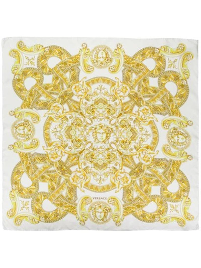 Shop Versace Baroque Print Scarf In White