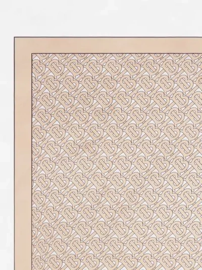 Shop Burberry Monogram Print Silk Square Scarf In Brown
