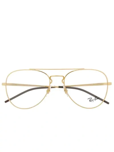 Shop Ray Ban Aviator Framed Glasses In Gold