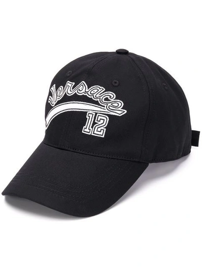 Shop Versace Logo Patch Cap In Black