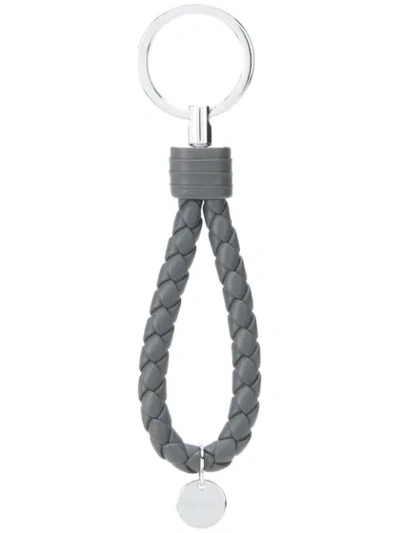 Shop Bottega Veneta Interlaced Leather Keyring In Grey