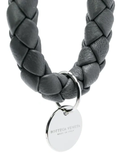 Shop Bottega Veneta Interlaced Leather Keyring In Grey