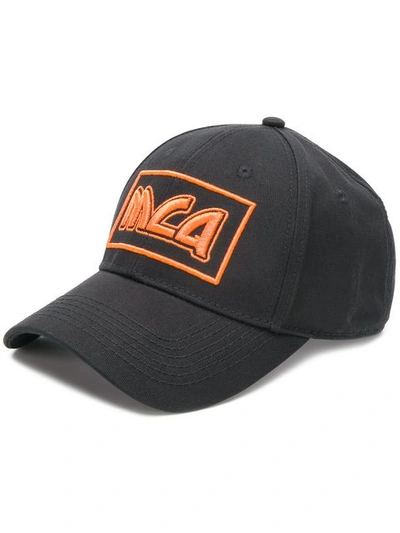 Shop Mcq By Alexander Mcqueen Orange Logo Embroidered Cap In Black