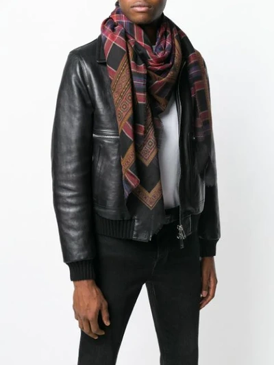 Pre-owned Saint Laurent Plaid Frayed Scarf In Black