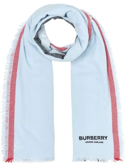 Shop Burberry Icon Stripe Wool Cashmere Scarf In Blue
