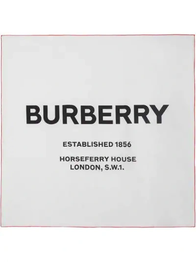 BURBERRY HORSEFERRY PRINT SILK SQUARE SCARF - 白色