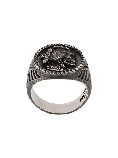 Shop Nove25 Skull Coin Signet Ring In Silver