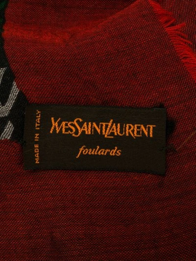 Pre-owned Saint Laurent Checked Frayed Scarf In Red