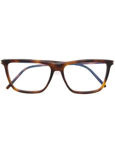 Shop Saint Laurent Rectangular Shaped Glasses In Brown