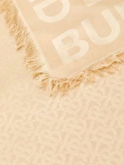 Shop Burberry Fringed Logo Print Scarf - Neutrals