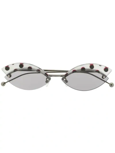 Shop Fendi Polka-dot Cat Eye Sunglasses In Metallic