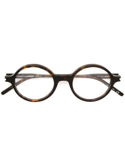 Shop Saint Laurent Round Frame Glasses In Brown