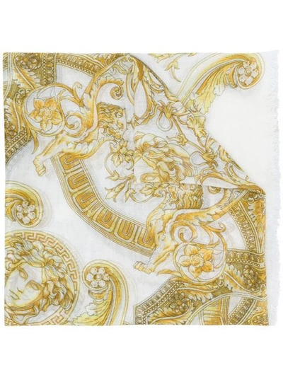 Shop Versace Baroque Print Scarf In Yellow