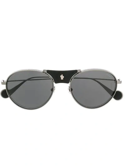 Shop Moncler Round Sunglasses In Black