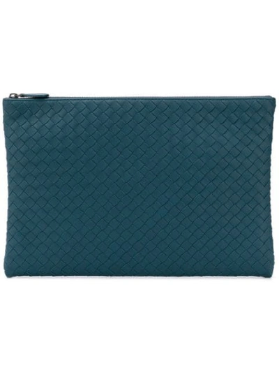 Shop Bottega Veneta Intrecciato Leather Make Up Bag In Blue