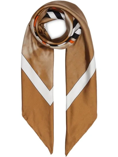 Shop Burberry Victorian Portrait Print Silk Square Scarf In Orange