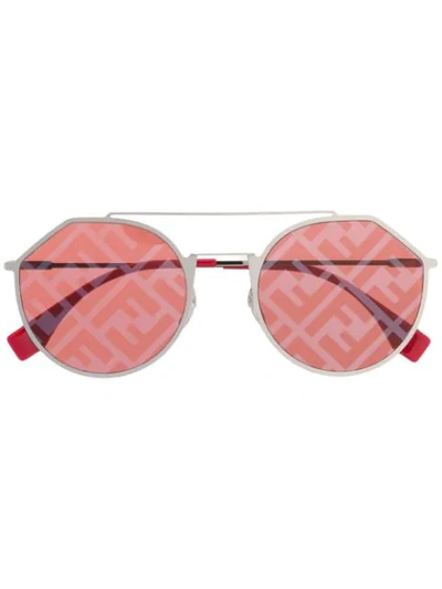 Shop Fendi Monogram Lense Sunglasses In Silver ,red