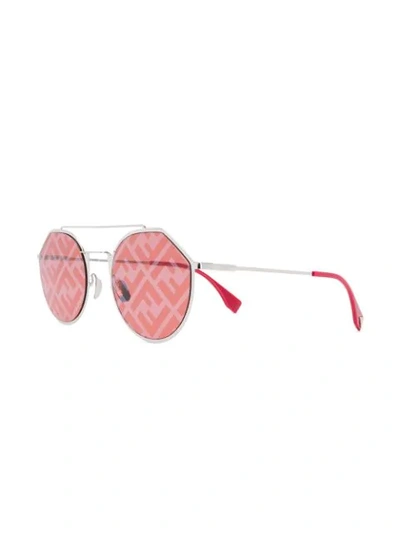 Shop Fendi Monogram Lense Sunglasses In Silver ,red