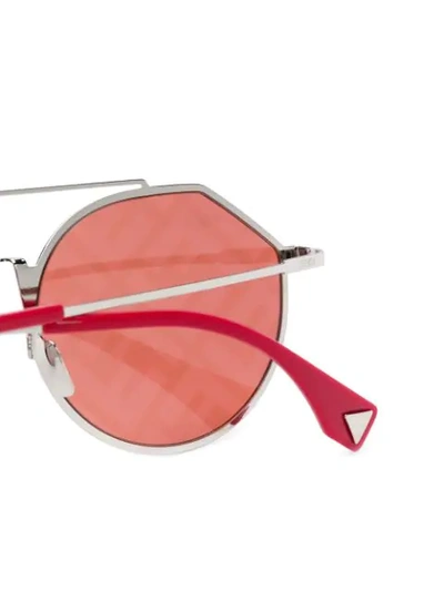 Shop Fendi Monogram Lense Sunglasses In Silver ,red