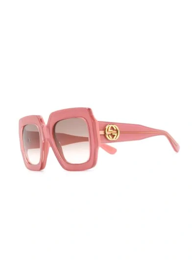 GUCCI EYEWEAR CHUNKY SQUARE FRAME SUNGLASSES - 粉色