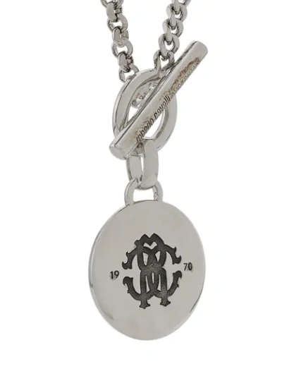 Shop Roberto Cavalli Logo Charm Necklace In Silver