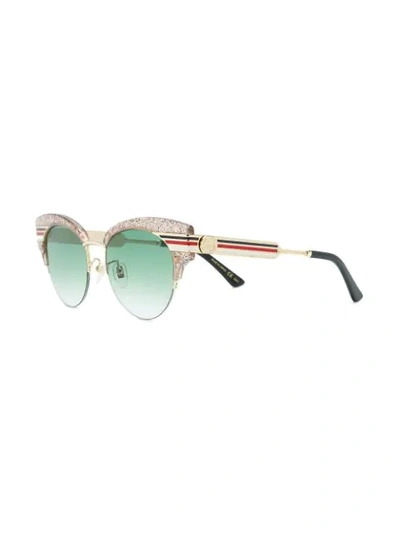 Shop Gucci Giltter Oversized Cat Eye Sunglasses In Purple