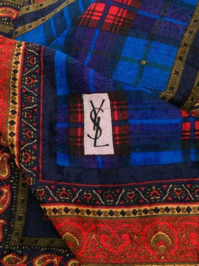 Pre-owned Saint Laurent Checked Paisley Scarf In Blue