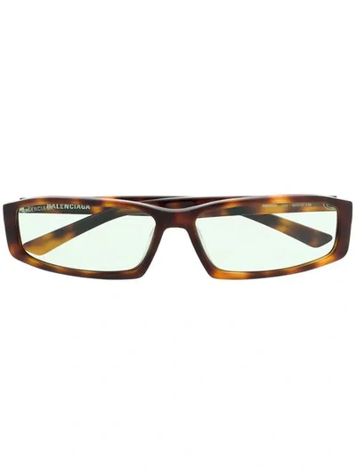 Shop Balenciaga Narrow Rectangular-frame Sunglasses In Brown