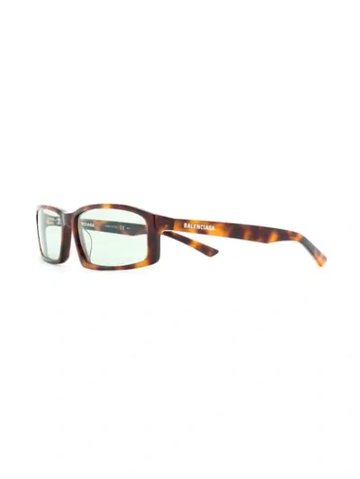 Shop Balenciaga Narrow Rectangular-frame Sunglasses In Brown