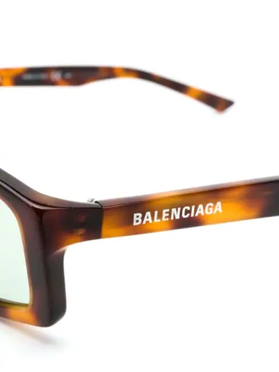 Shop Balenciaga Narrow Rectangular-frame Sunglasses In Brown