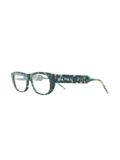 Shop Thom Browne Rectangular Frame Glasses In Green