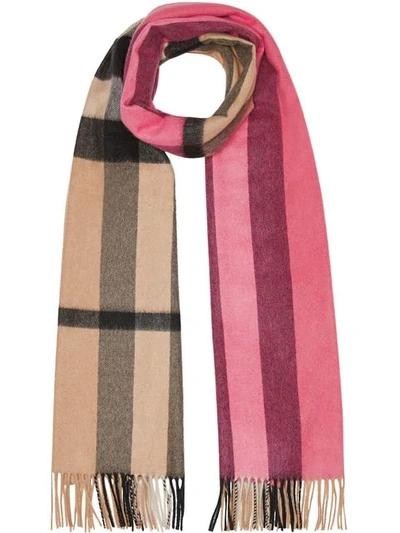 Shop Burberry Colour Block Check Cashmere Scarf In Neutrals