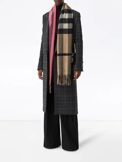 Shop Burberry Colour Block Check Cashmere Scarf In Neutrals