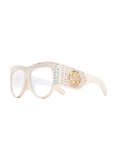 Shop Gucci Eyewear Embellished Cat-eye Glasses - White
