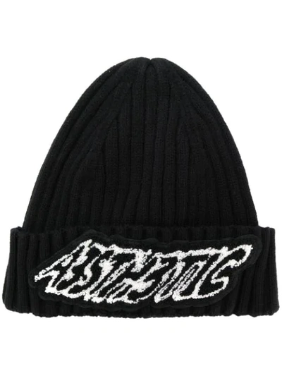 Shop Diesel Slogan Embroidered Beanie Hat In Black