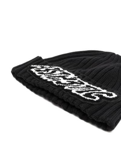 Shop Diesel Slogan Embroidered Beanie Hat In Black
