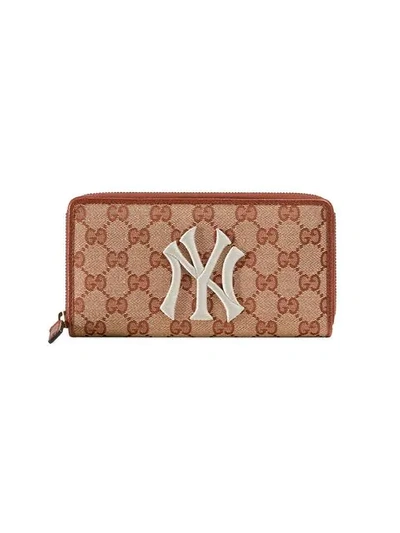 Shop Gucci Original Gg Zip Around Wallet With New York Yankees Patch™ In Neutrals