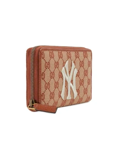 Shop Gucci Original Gg Zip Around Wallet With New York Yankees Patch™ In Neutrals