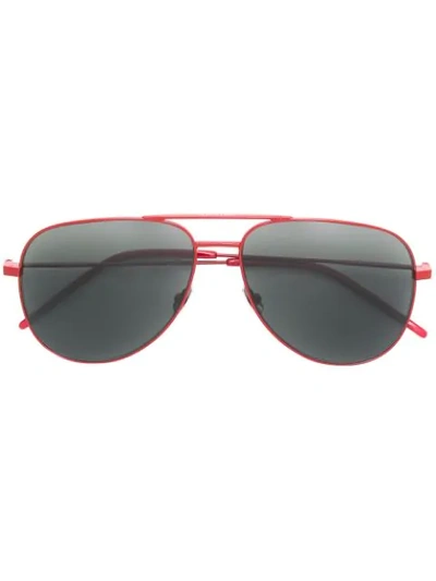 Shop Saint Laurent Eyewear Classic 11 Aviator Sunglasses - Red