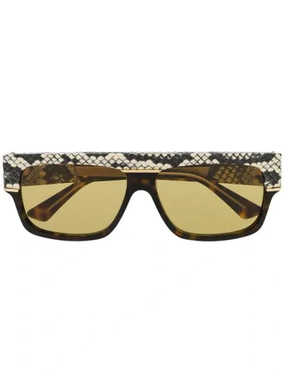 GUCCI EYEWEAR RECTANGULAR FRAME SUNGLASSES - 棕色