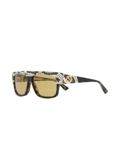 GUCCI EYEWEAR RECTANGULAR FRAME SUNGLASSES - 棕色