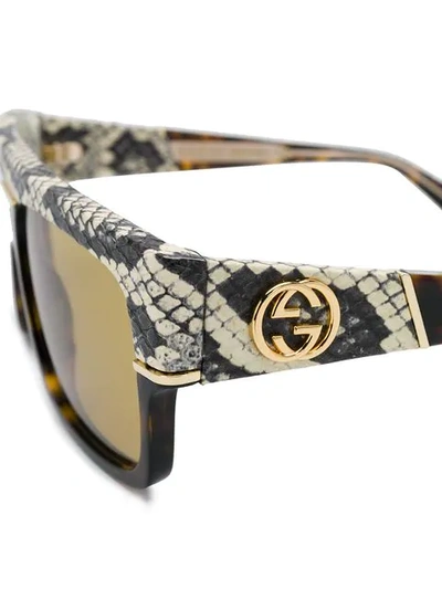 GUCCI EYEWEAR RECTANGULAR FRAME SUNGLASSES - 棕色