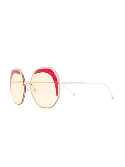 Shop Fendi Glitter Strip Sunglasses In Silver