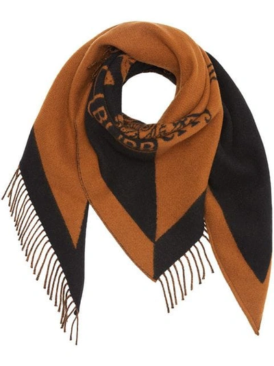 Shop Burberry The  Bandana In Crest Detail Wool Cashmere In Brown