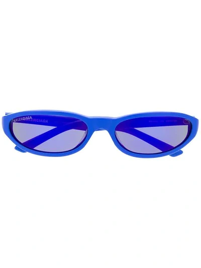 Shop Balenciaga Narrow Oval-frame Sunglasses In Blue